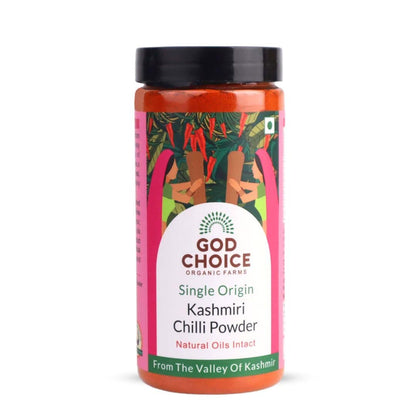 GOD CHOICE ORGANIC FARMS Kashmiri Chilli Powder 200G||Sourced from the valley of Kashmir|Stoneground|100% Pure With Natural Oils Intact|No Artificial Colours or Additives|Organic Spicy Masala