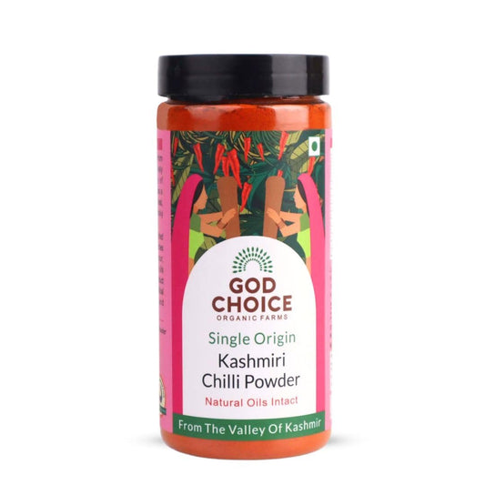 GOD CHOICE ORGANIC FARMS Kashmiri Chilli Powder 200G||Sourced from the valley of Kashmir|Stoneground|100% Pure With Natural Oils Intact|No Artificial Colours or Additives|Organic Spicy Masala