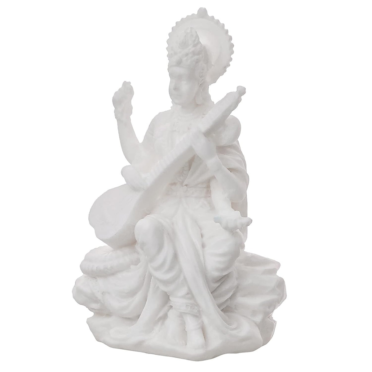 White Resin Goddess Saraswati Idol Playing Veena|Saraswati Murti for Home Temple Pooja Room Study Table School Library|Saraswati Statue Hindu Goddess of Knowledge Music Art Wisdom Learning