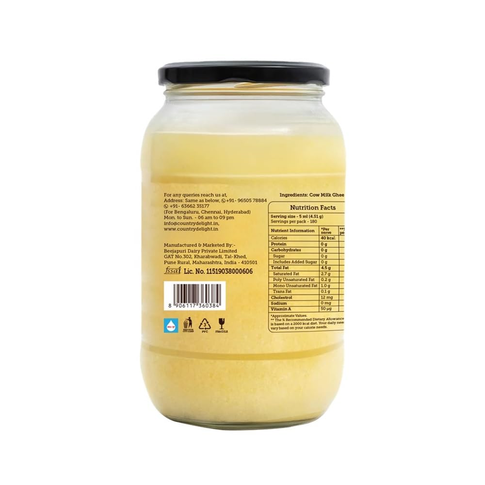 Country Delight Cow Ghee | 100% Pure Desi Danedar Cow Ghee, 900 ML (Single Pack) - Naturally Aromatic with a Unique Granular Texture