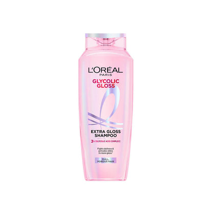 L'Oreal Glycolic Gloss shampoo bottle on a white background