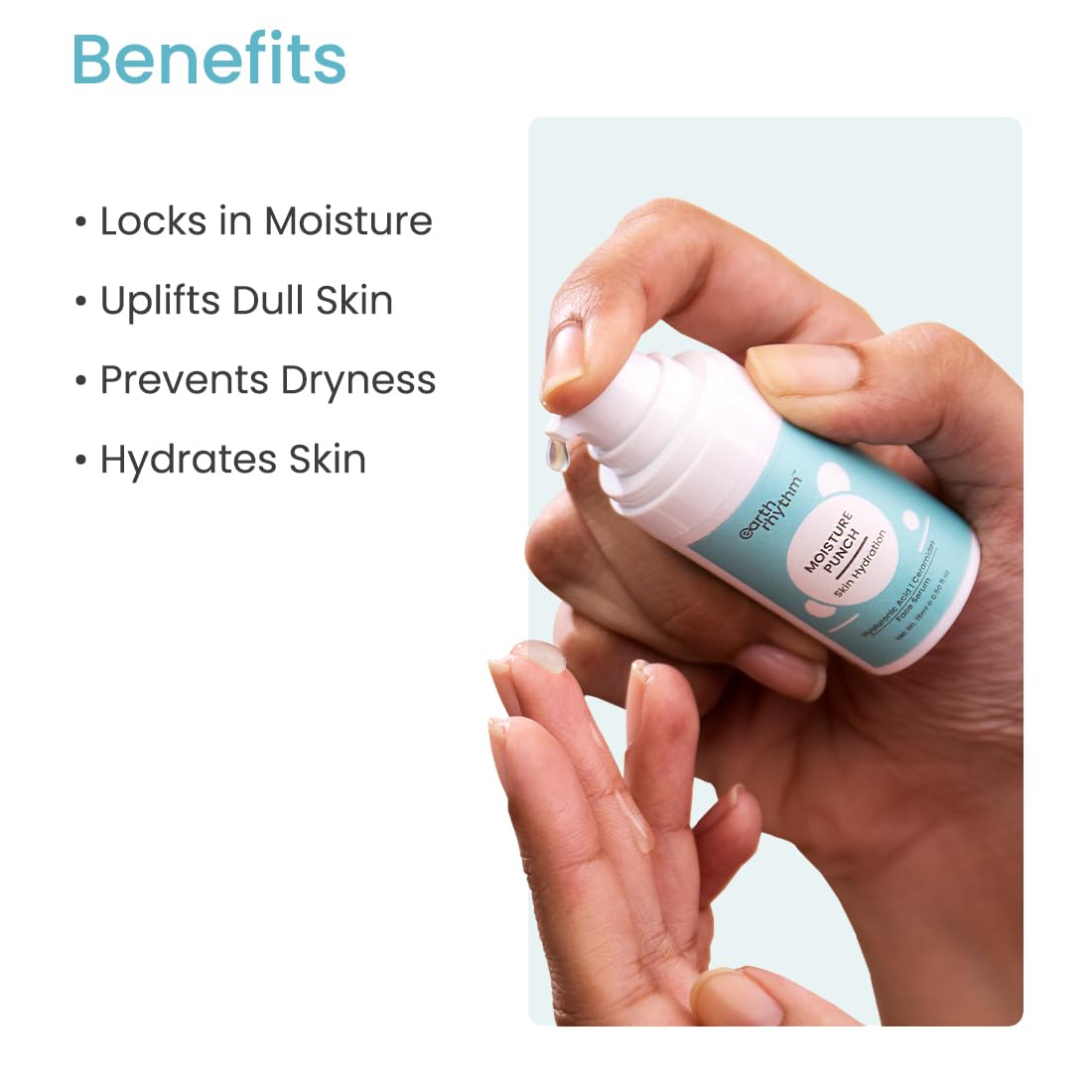 Earth Rhythm Moisture Punch Hyaluronic Acid Serum For Dry & Dehydrated Skin | Locks Skin Moisture Fades Fine Line & Wrinkles | Repair & Nourishes Damaged Skin | Men & Women - 15ml