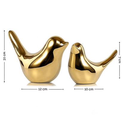 Ceramic Golden Blessing Birds Figurine for Home Decor | Ceramic Figurines - (Set of 2 Piece, Golden)