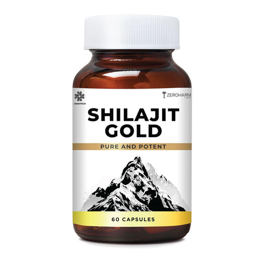 ZEROHARM Nano Shilajit Gold Capsules | Pure Himalayan Shilajit 500mg | Fulvic & Humic Acid | Supports Natural Energy, Stamina & Muscle Growth | Boosts Testosterone Levels for Men | 60 Capsules