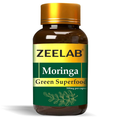 Zeelab Moringa Green Superfood supplement bottle on a white background