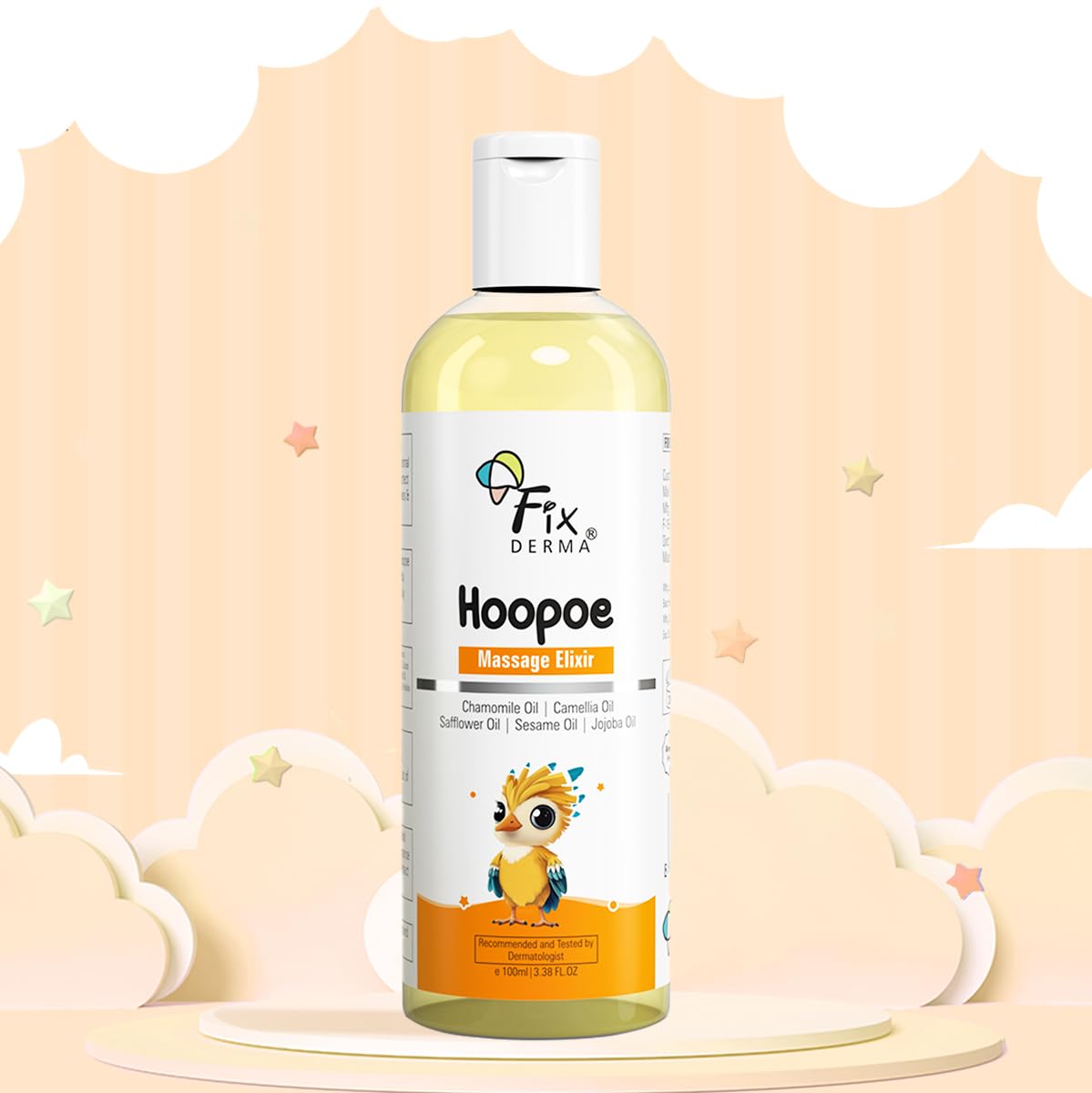 Fixderma Hoopoe Baby Massage Elixir|Baby Oil with Chamomile, Camellia, Safflower, Seasome & Jojoba Oil |Baby Massager Oil | Dermatologist Tested (100 Ml)