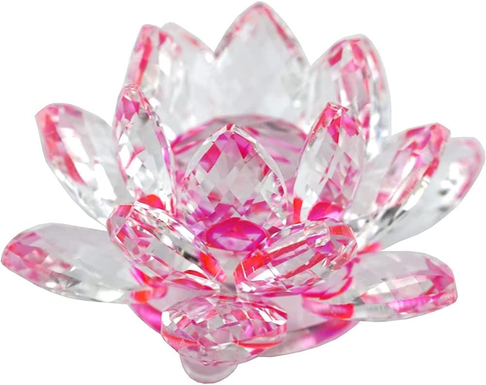 Crystal Lotus Flower fengshui Good Luck Items (8 x 8 x 6.6 cm, Pink)