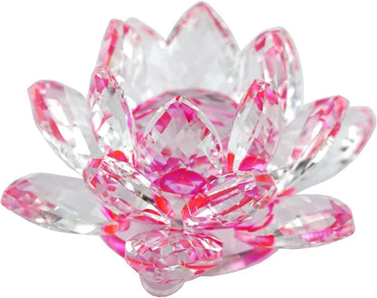Crystal Lotus Flower fengshui Good Luck Items (8 x 8 x 6.6 cm, Pink)