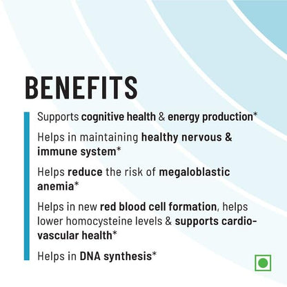 Zephivo Unived Vitamin B12 Veg, Methylcobalamin (98%), with Methyltetrahydrofolate (5-MTHF), Brain Cells & Nerve Tissue Support, 180 Vegan Capsules
