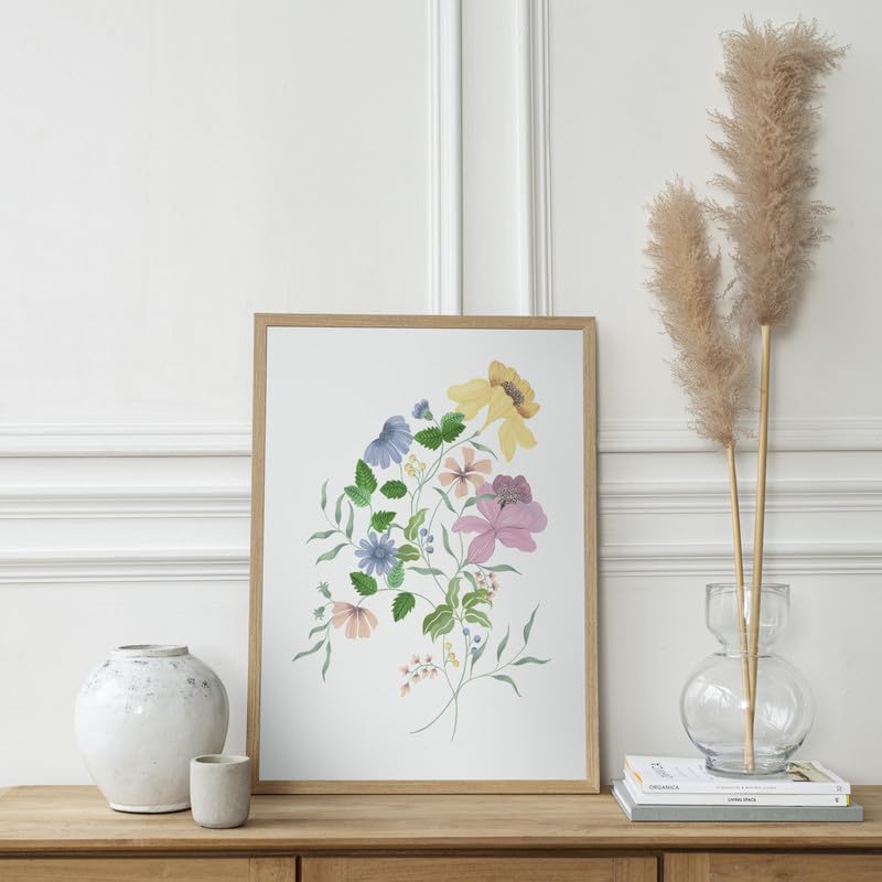 Floral Bouquet Wall Painting| Modern Art Painting for Living Room Bed Room and Office | 11 x 14 inches (Natural Frame)