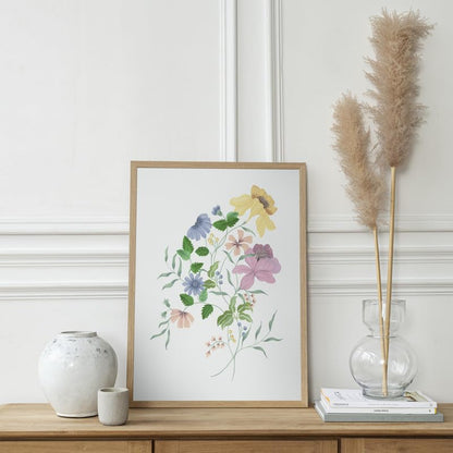 Floral Bouquet Wall Painting| Modern Art Painting for Living Room Bed Room and Office | 11 x 14 inches (Natural Frame)