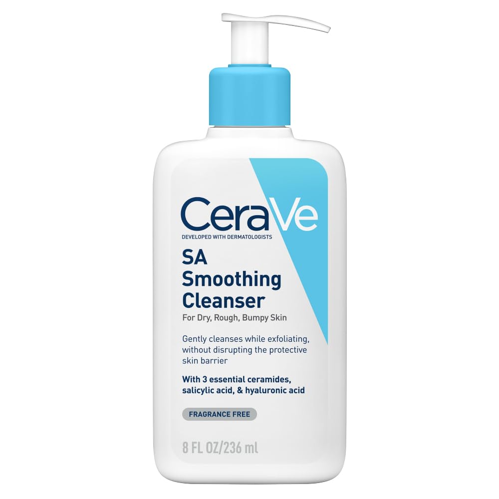 CeraVe SA Smoothing Cleanser For Dry, Rough, Bumpy and Acne-Prone Skin, contains Salicylic Acid with no harsh microbeads, Dermatologist Recommended Face wash (236ml)