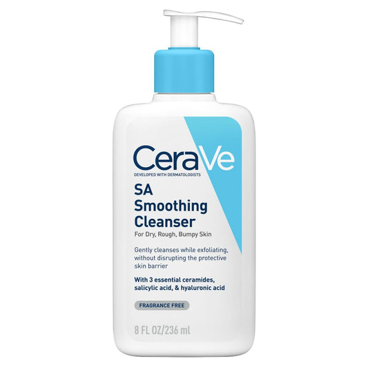 CeraVe SA Smoothing Cleanser For Dry, Rough, Bumpy and Acne-Prone Skin, contains Salicylic Acid with no harsh microbeads, Dermatologist Recommended Face wash (236ml)