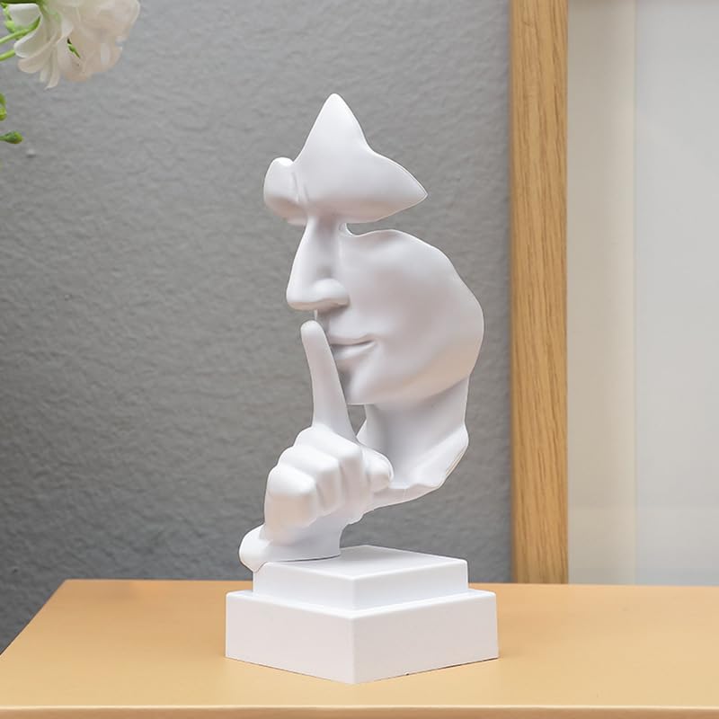 Thinker Statue, Keep Silence Statue - Modern Sculpture Design | Statues of Men Abstract Sculpture Decorative Objects, Table Top Decor for Livingroom Home Decor, Office Study (White)