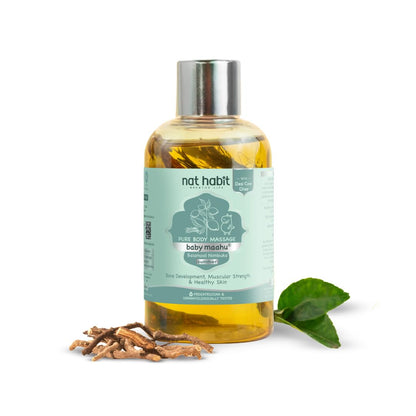 Nat Habit Baby Massage Oil Summer Maahu Balamool Nimbuka For Bone Development, Muscular Strength & Healthy Skin - Suitable For Ages 0 to 12 years - Zero Chemicals & Preservatives - 100ml