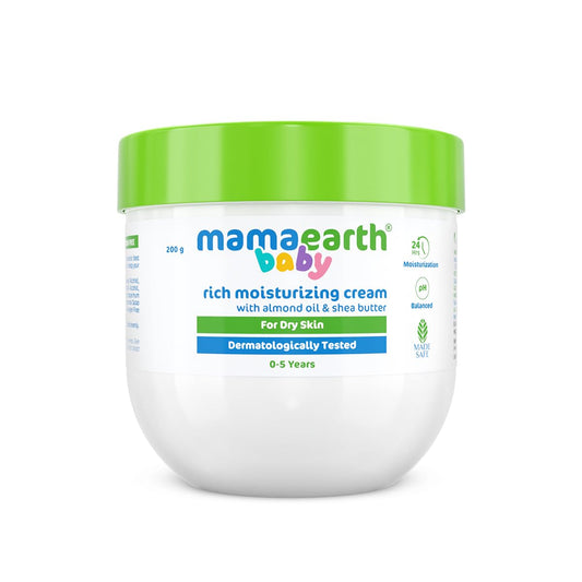 Mamaearth Baby Rich Moisturizing Cream With Almond Oil & Shea Butter For Dry Skin | For Face & Body | 24-Hour Moisturization | Nourishes & Softens Skin | 200 g