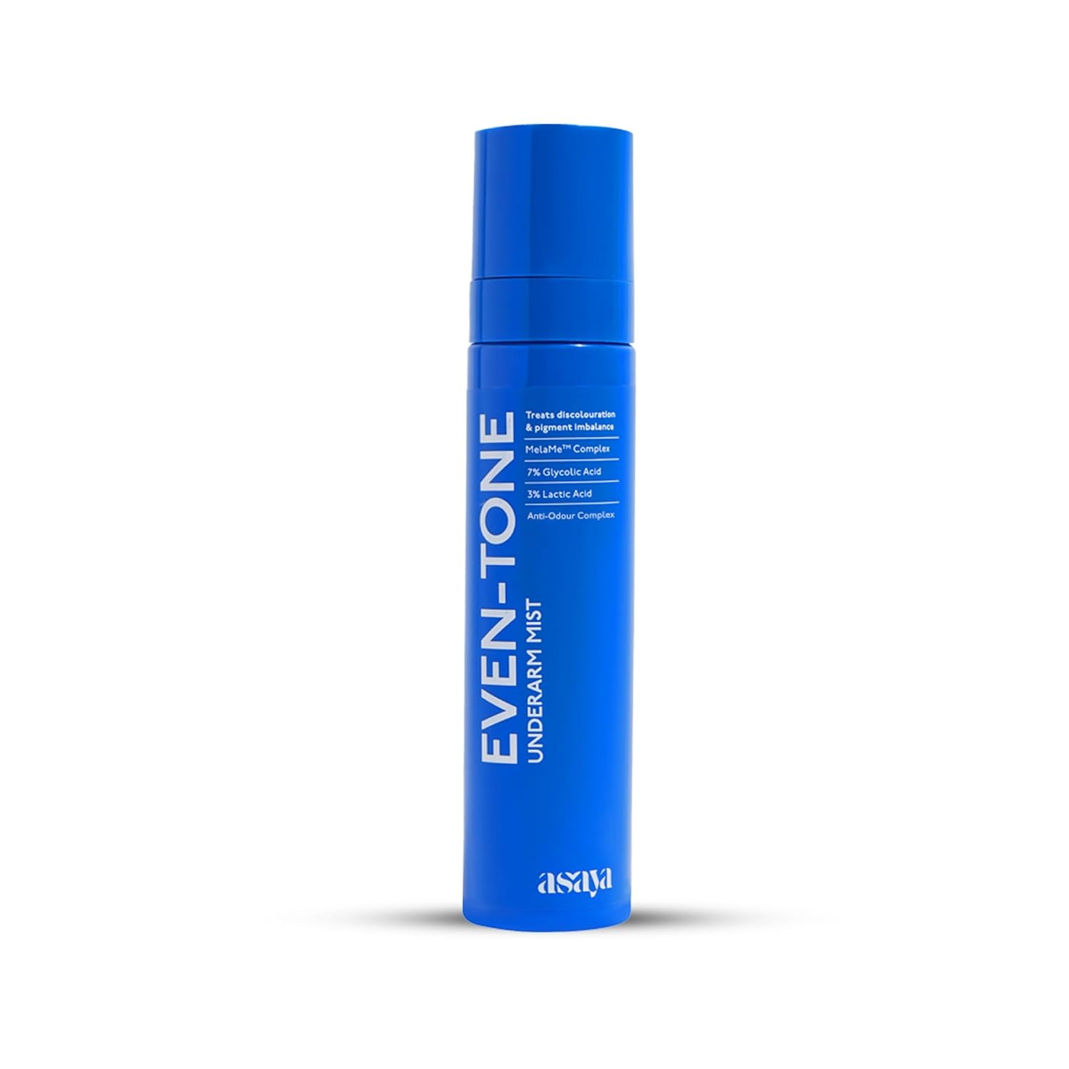 Blue bottle of EVEN-TONE Undereye Mist on a white background