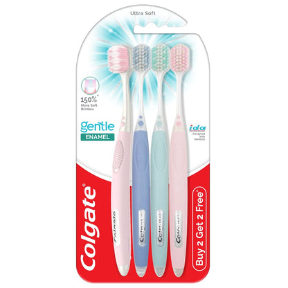Colgate Gentle Enamel Ultra Soft Bristles Manual Toothbrush For Adults, 4 Pcs & Sensitive Toothpaste With Clove Oil, For Sensitivity Relief, 160G, Assorted