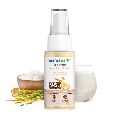 Mamaearth Rice Water Dewy Active Serum with 10% Niacinamide, Rice Water & Hyaluronic Acid - 50 ml | For Glass Skin | Gives Dewy Finish | Brightens Skin | Suits All Skin Types