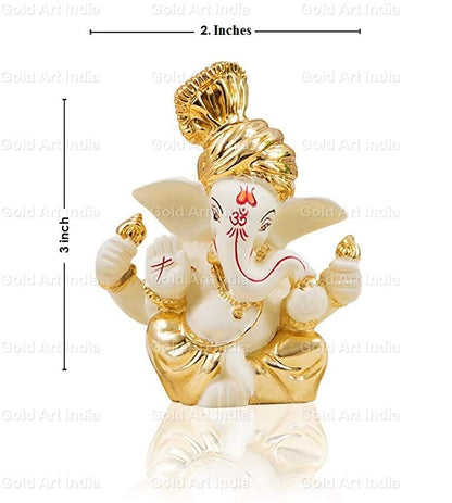 Gold Art India Ceramic Ganesh Idol For Car Dashboard Ganesha Murti Ganpati Idol For Home Decor Puja Lord Ganesh Statue Gift For Office Desk Puja Room Figurine (6x4x3cm, Gold), Religious