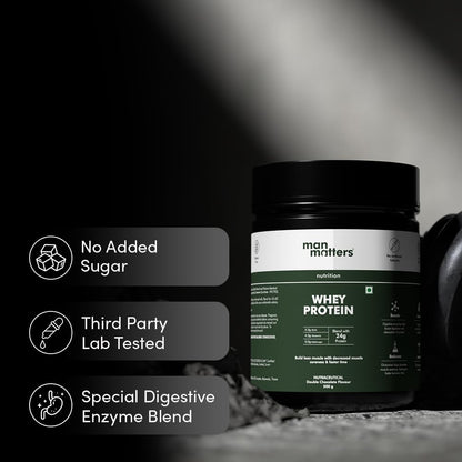 Man Matters Whey Protein Powder | 24g Protein Per Serving | Muscle Growth & Recovery | 100% Vegetarian | No Added Sugar | No Bloating | Double Chocolate Flavour | 500gm