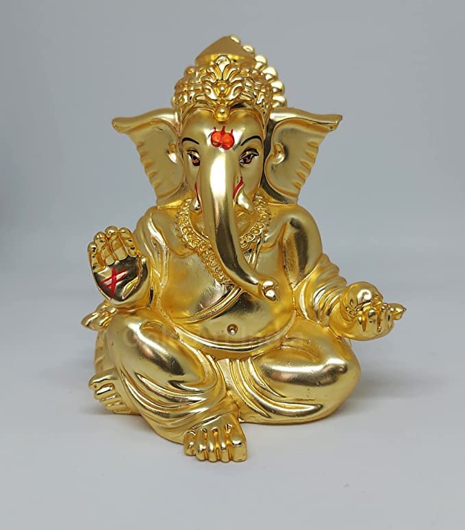 Gold Art India Matte Gold Plated Gaddi Ganesha for Car Dashboard Home Decor Gifting Diwali Birthday Festivals (Matte Gold)
