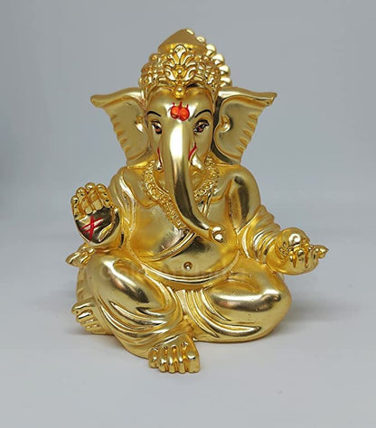 Gold Art India Matte Gold Plated Gaddi Ganesha for Car Dashboard Home Decor Gifting Diwali Birthday Festivals (Matte Gold)
