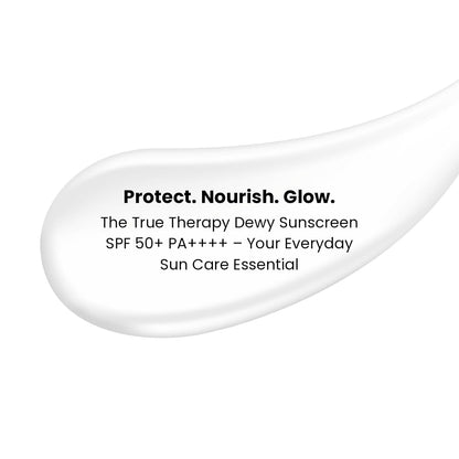 The True Therapy Dewy Sunscreen SPF 50+ PA++++ | Broad Spectrum Sunscreen with Niacinamide, Vitamin E | Dermatologically Tested | 50 g