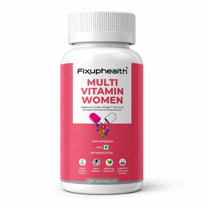 Fixuphealth Multivitamin Capsules for Women | Multivitamin with Probiotics, Omega 3, Evening Primrose Oil, Vitamins C, B12, Magnesium & Zinc | Immunity, Energy & Daily Wellness Support | 60 Capsules
