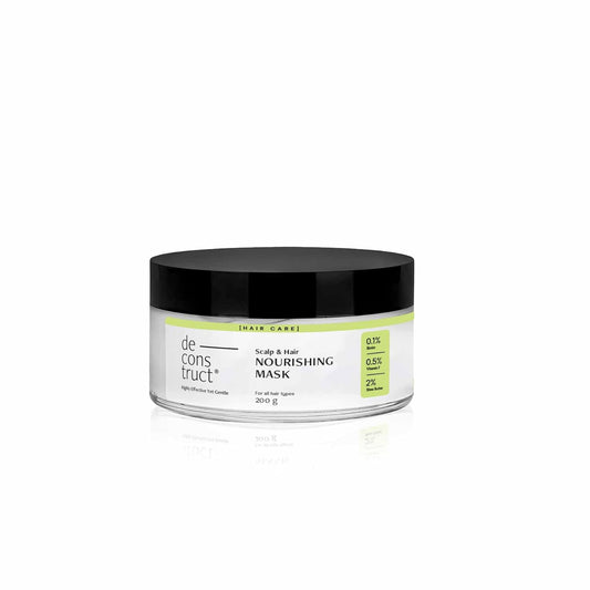 Nourishing mask jar with black lid and white label on a white background