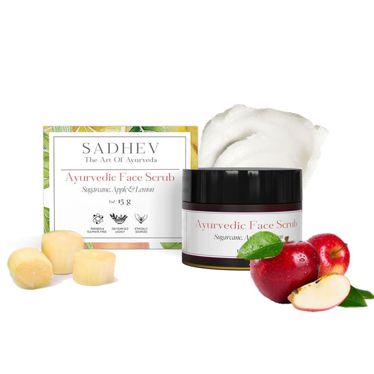 Sadhev Ayurvedic Face Scrub with Sugarcane, Apple, and Lemon (15g) For Removeing Dead Skin, Reduces Blackhead and Whitehead Formation - Pack of 1