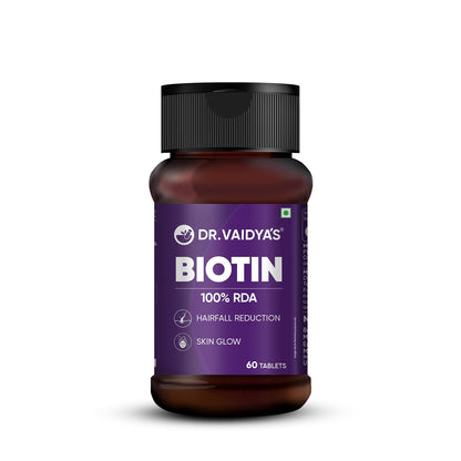 Dr. Vaidya’s Biotin Tablets for Hair Growth | Ayurvedic Hair Vitamins with Amla, Bhringraj & Bamboo Shoot | Natural Biotin Supplements for Hair Regrowth, Thinning Hair, Skin Glow & Stronger Nails (60 Tablets)