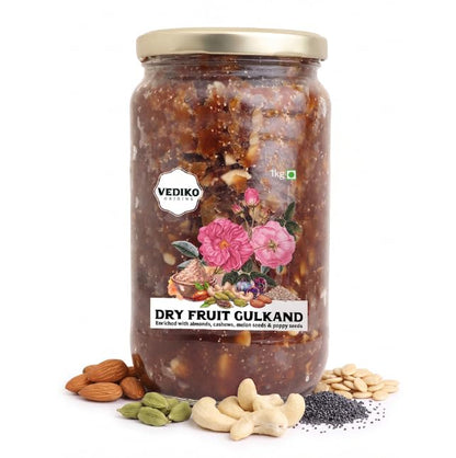 Vediko Origins Dry Fruit Gulkand | 100% Sun-Cooked Pure Rose Petal Jam With No Artificial Flavors For Gut Health | Sweetened With Raw Sugar (Mishri) | Improves Digestion | Natural Coolant