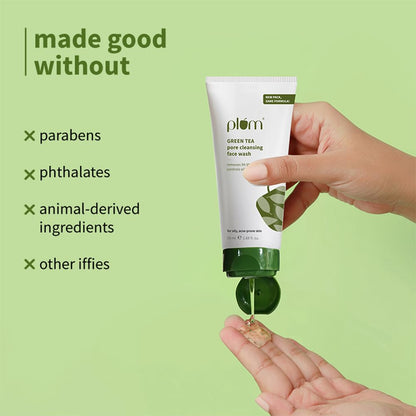 Plum Green Tea Pore Cleansing Face Wash for Oily, Acne Prone, Dry & Combination Skin | with Glycolic Acid | Fight Pimples & Control Excess Oil | Gentle Exfoliating & Non-Drying | Women & Men | 50ml