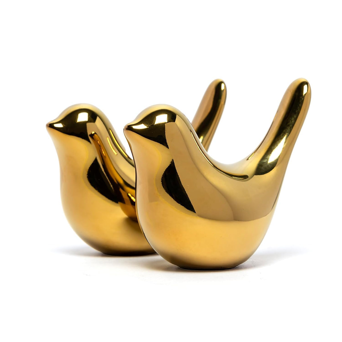 Ceramic Golden Birds Showpiece for Home Decor | Set of 3 Decorative Bird Figurines | Gold Bird Statue for Living Room, Bedroom, Office Desk, Cabinet & Shelf Decoration (Pack of 2, Golden)