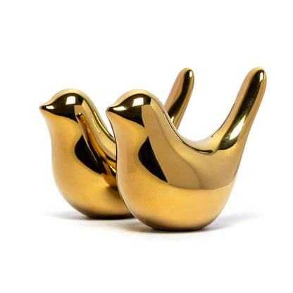 Ceramic Golden Birds Showpiece for Home Decor | Set of 3 Decorative Bird Figurines | Gold Bird Statue for Living Room, Bedroom, Office Desk, Cabinet & Shelf Decoration (Pack of 2, Golden)