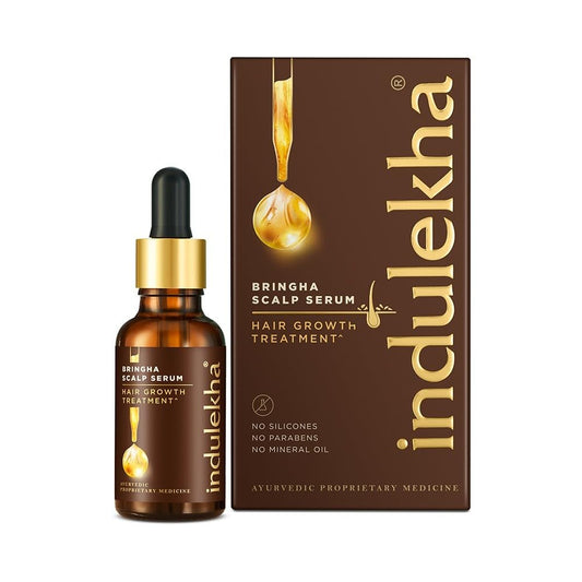 Indulekha Bringha Scalp Serum bottle and packaging on a white background