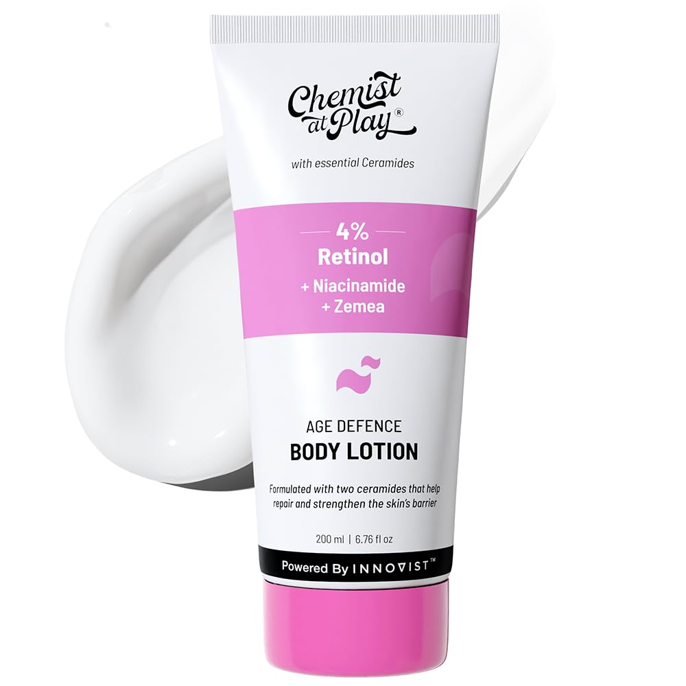 Chemist At Play Anti-Aging Body Lotion with 4% Retinol, Niacinamide & Zemea | Skin Brightening for Dry & Oily Skin | Fights Visible Signs Of Aging 200ml
