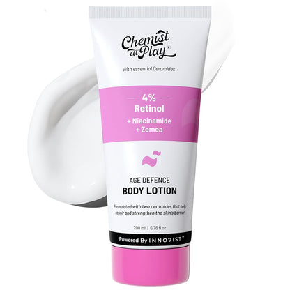 Chemist At Play Anti-Aging Body Lotion with 4% Retinol, Niacinamide & Zemea | Skin Brightening for Dry & Oily Skin | Fights Visible Signs Of Aging 200ml