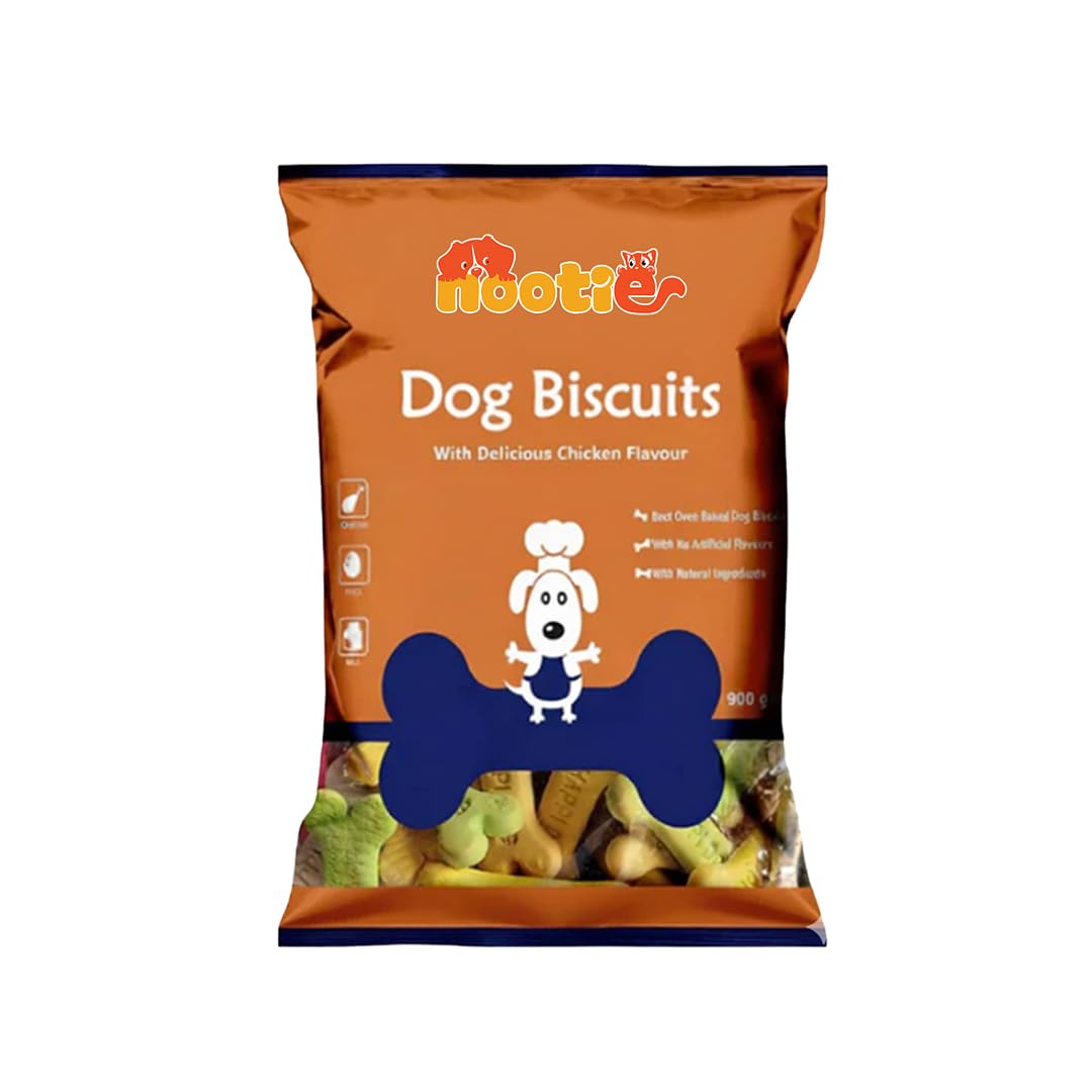 Nootie Chicken Dog Biscuits- Mixed Flavour for Adult Dogs, Protein-Rich, Highly Digestible & Nutritious | Suitable for All Breeds | 900g (Pack of 1)