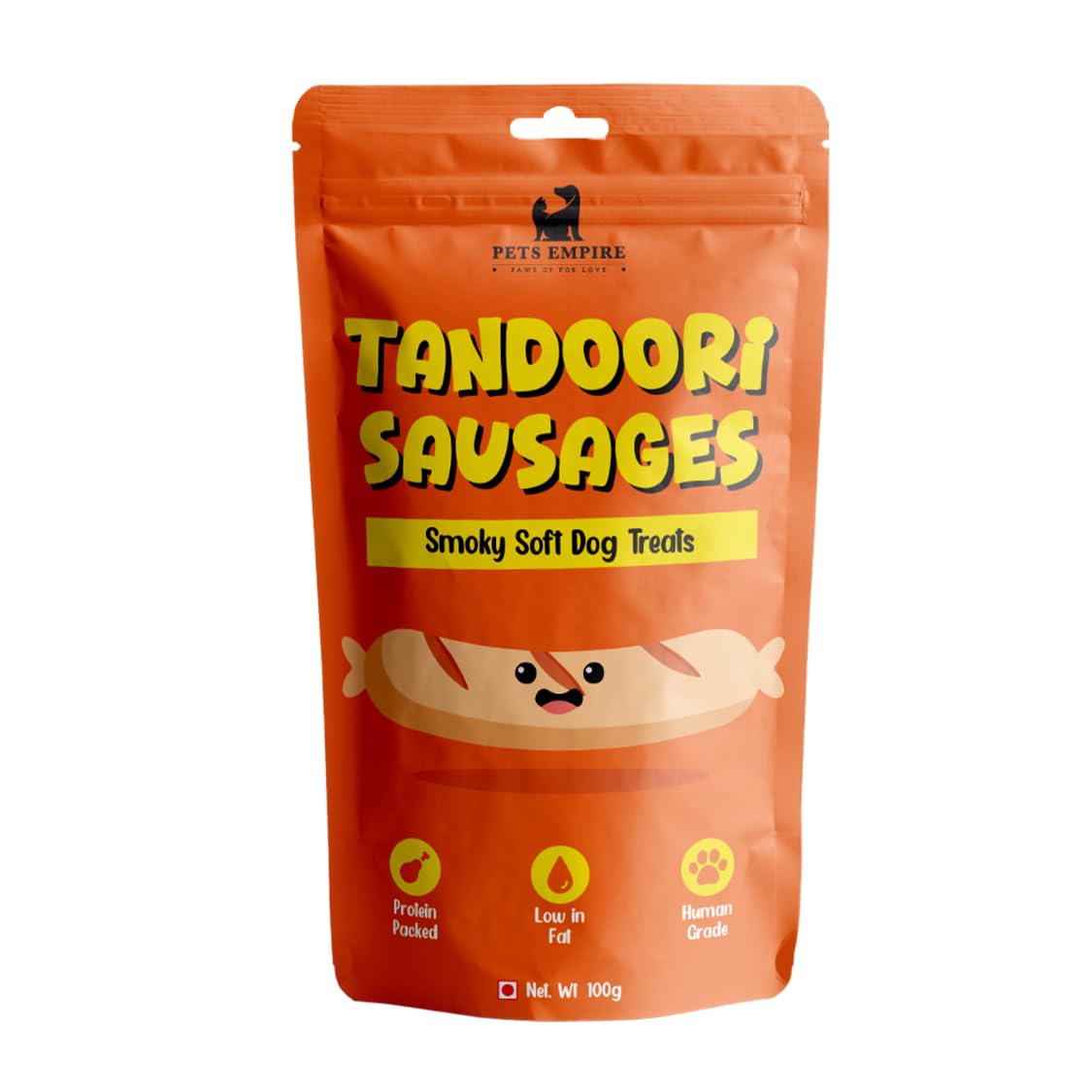 PETS EMPIRE Tandoori Sausages Dog Treats, 100g | Smoky Soft Chew Chicken Sausage Snacks| High Protein Training Treats | Soft & Chewy, Healthy Reward for Puppies & Adult Dogs