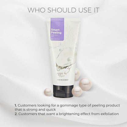 Tube of skincare product with pearls on a light gray background