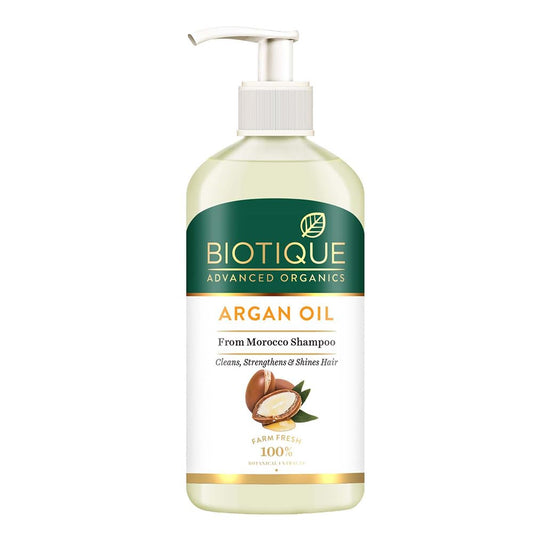 Biotique Argan Oil shampoo bottle on a white background