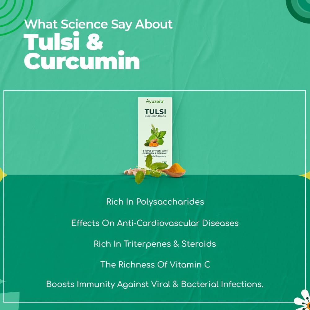 Wellwith by Ayuzera Tulsi Curcumin Drops, 5 Types of Tulsi, Curcumin & Piperine, No Artificial Fragnance (30ml, Pack of 1)