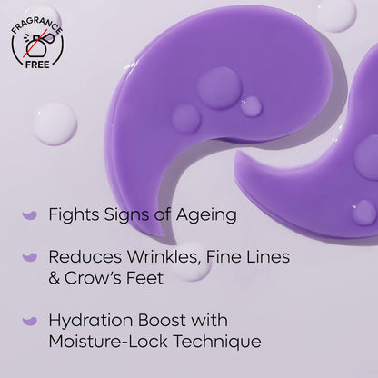 Purple skincare product with text highlighting its benefits on a light purple background