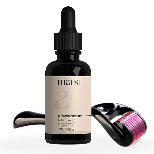 Mars by GHC Skin Care Combo 5% Vitamin C Serum and Derma Roller | Promotes Extra Deep Nourishment, Powered With Retinol & | SLS-Free | Paraben Free | 100% Vegan | Suitable for all Skin Types