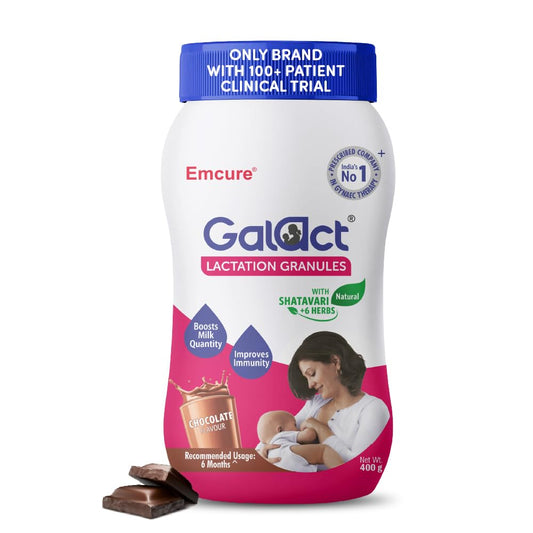 Galact Lactation Granules 400g | India's Only Brand with 100+ Patient Clinical Trial | Lactation Supplement for Breastfeeding | 4X Milk Boost | Shatavari & 6 Herbs | 20 Days Pack | Chocolate Flavour