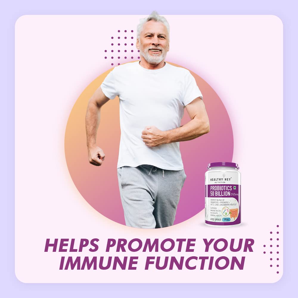 Zephivo HealthyHey Nutrition Probiotics 50 Billion CFU Multi- Strains, 60 Veg. Capsules, Targeted Release Technology, Stomach Acid Resistant, No Need for Refrigeration, Non-GMO, Gluten-Free
