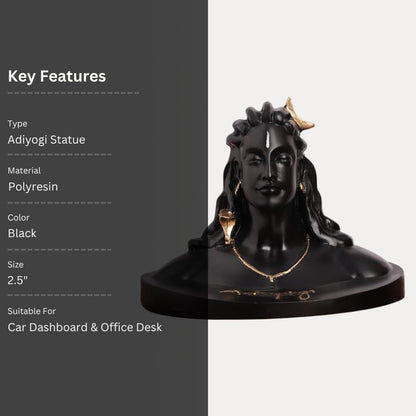 Black & Gold Plated Lord Adiyogi Shiva Idol Statue | Showpiece for Car Dashboard, Table, Return Gifting Item