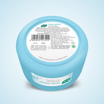 Joy Hydra Refresh Ultra Light Gel, Oil Free Moisturizer with Hyaluronic Acid & Vitamin E 250ml - Non Sticky & Lightweight Face Cream for Oily Skin for 48hr Moisturization